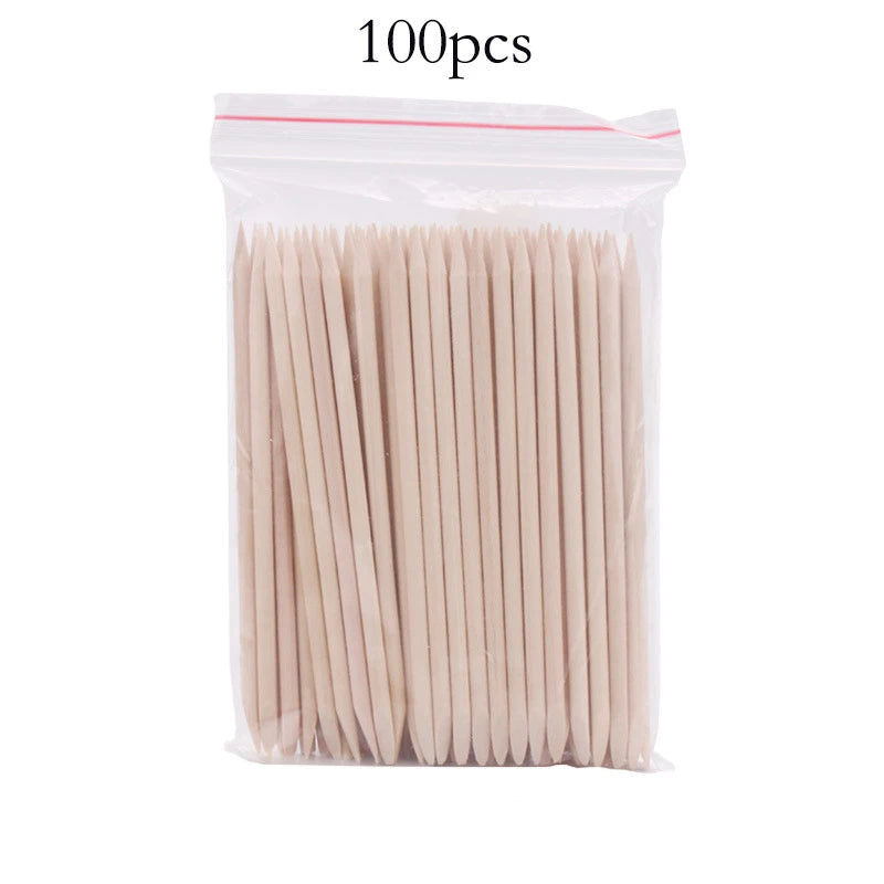 Wooden Sticks – 100PCS Orange Wood Cuticle Pushers & Nail Art Tools