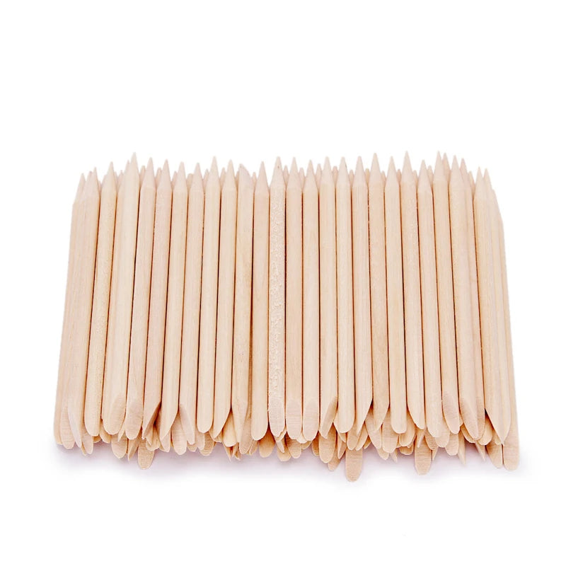 Natural Orange Wood Nail Sticks – 100 PCS Cuticle Pusher / Remover  for Manicure and Pedicure