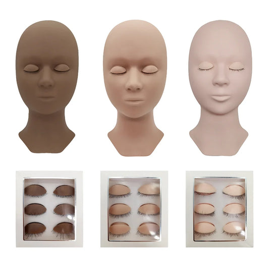 Mannequin Head for Eyelash Extension Training Kit - Silicone Model with Removable Eyelids & Gel Material