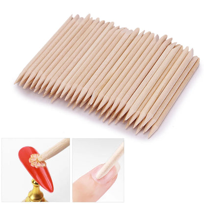 Natural Orange Wood Nail Sticks – 100 PCS Cuticle Pusher / Remover  for Manicure and Pedicure